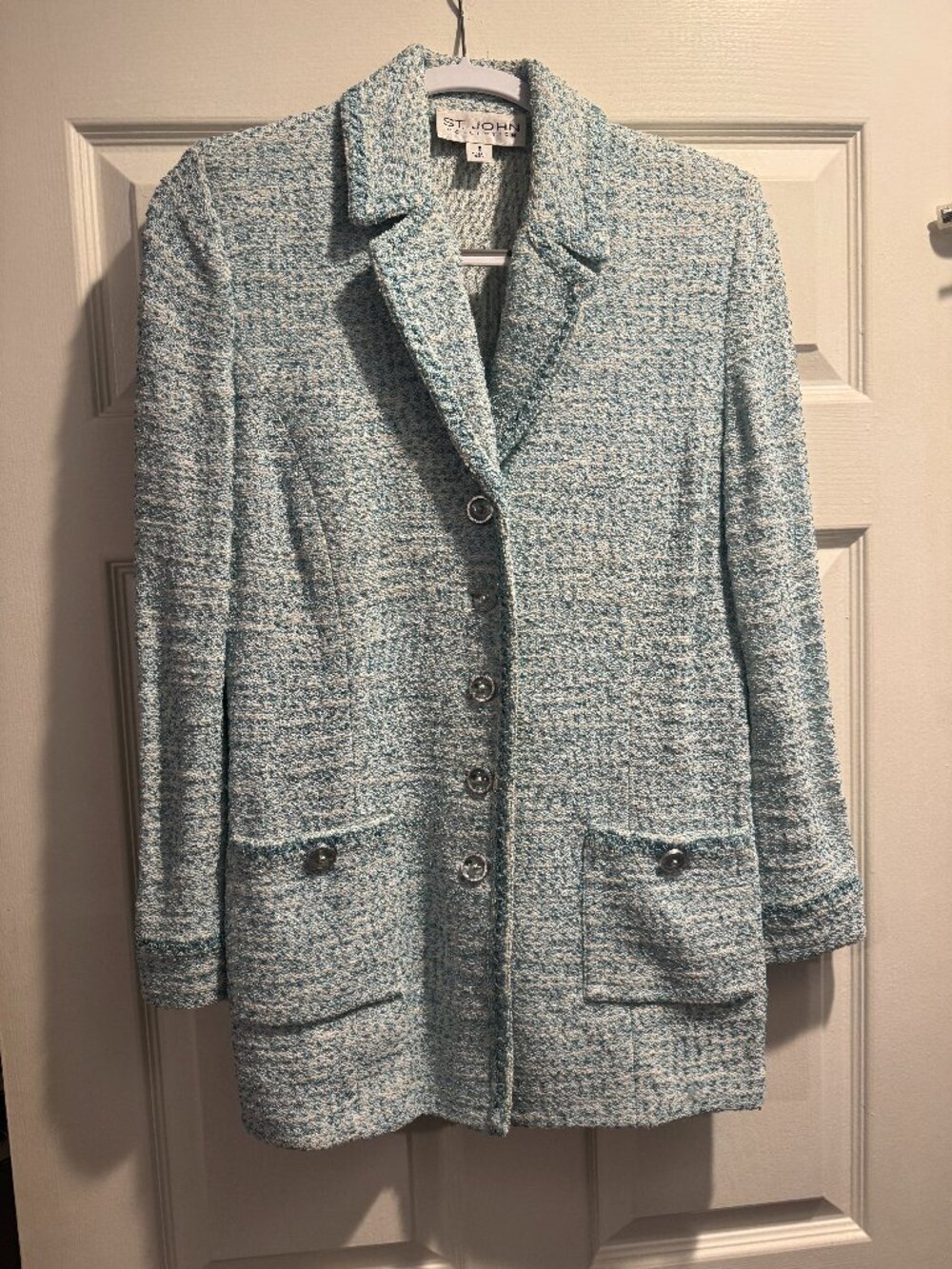 St. John Collection light blue and white tweed blazer - size 8
